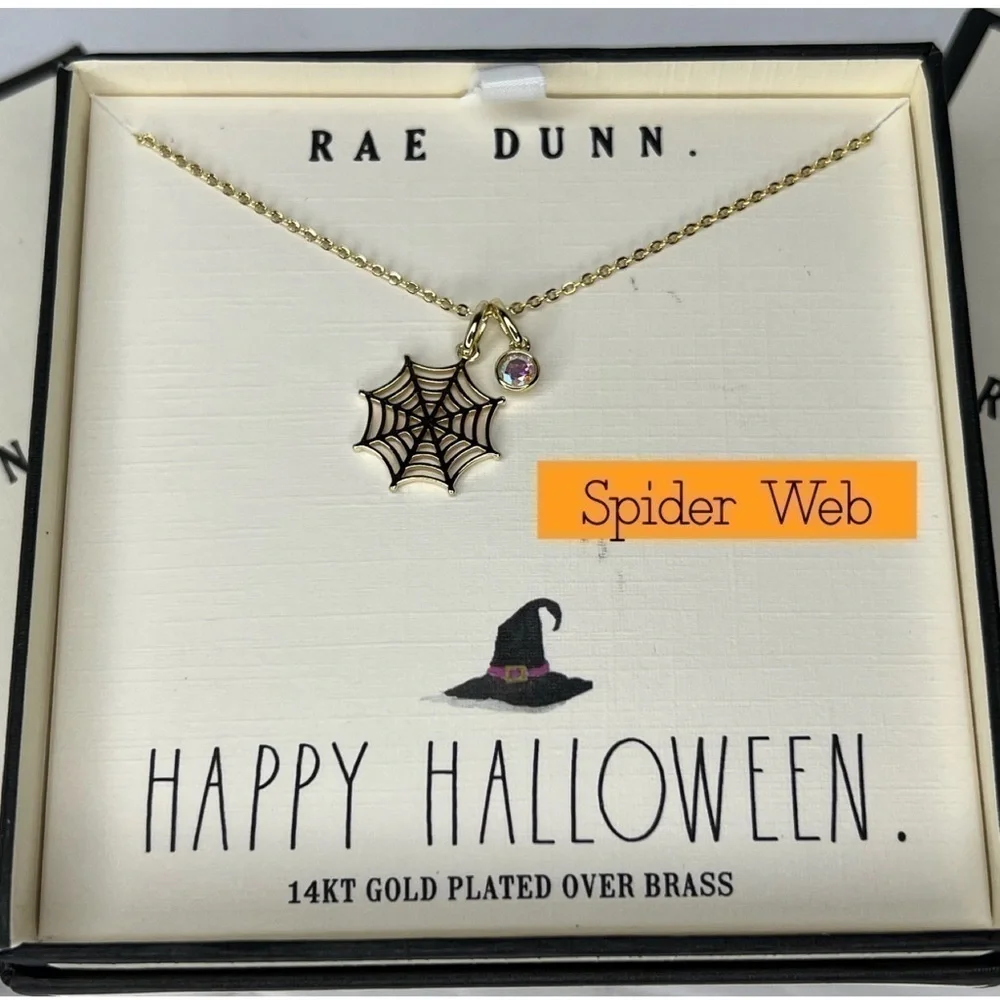 Rae Dunn Halloween Necklaces Cat Sugar Skull Skeleton  Spider Web Silver Gold